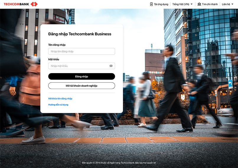 Kiểm tra tài khoản công ty qua Internet Banking trên website bước 1