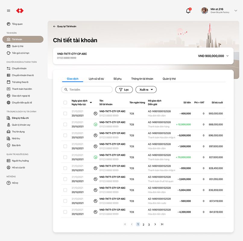 Kiểm tra tài khoản công ty qua Internet Banking trên website bước 3