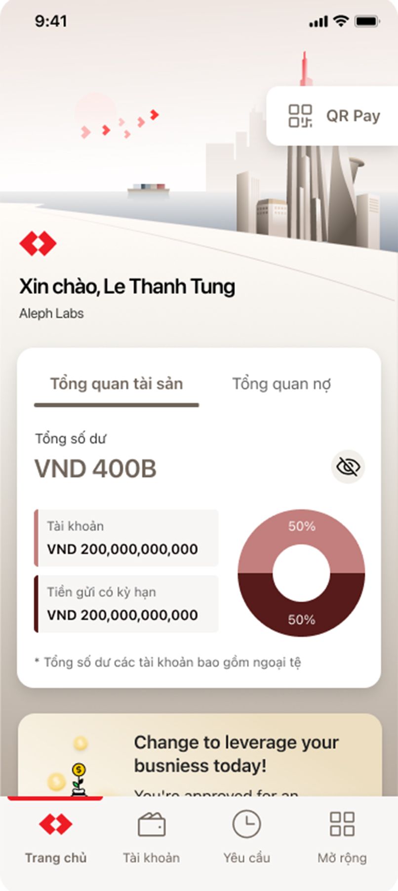 Kiểm tra tài khoản công ty qua Internet Banking trên Mobile Banking bước 2