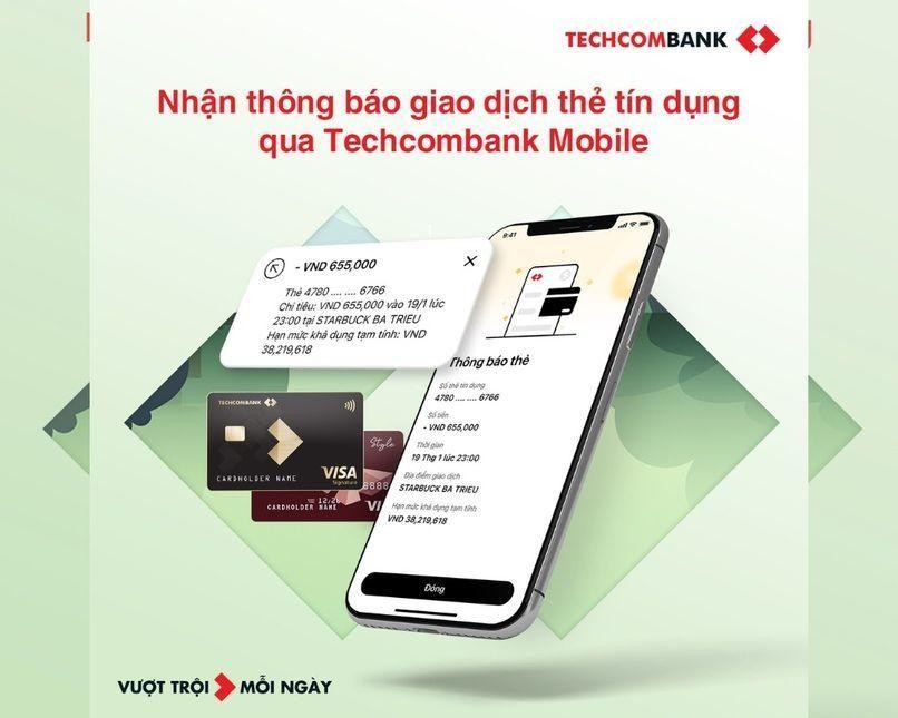 Thẻ tín dụng Techcombank thông báo chi tiết giao dịch hàng tháng, giúp khách hàng dễ dàng theo dõi và kiểm soát chi tiêu.