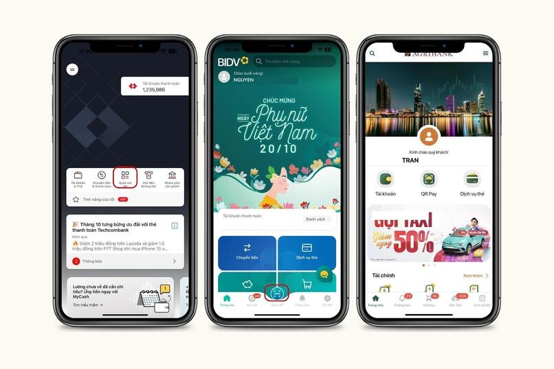  Tính năng quét QR tại trang chủ xuất hiện trên hầu hết các ngân hàng số.