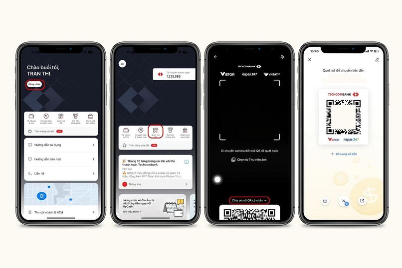 Thao tác lấy mã QR.