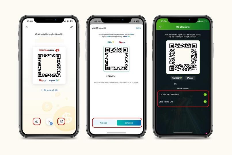 Một số ngân hàng số khác cũng có tùy chọn Lưu hoặc Chia sẻ mã QR.