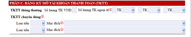 Phần C - Đăng ký mở tài khoản thanh toán