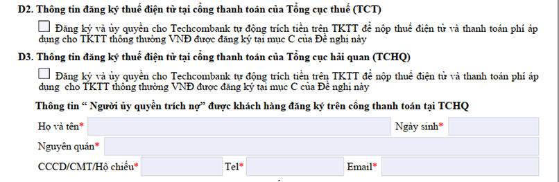 Phần D2, D3 - Đăng ký dịch vụ ủy quyền đóng thuế