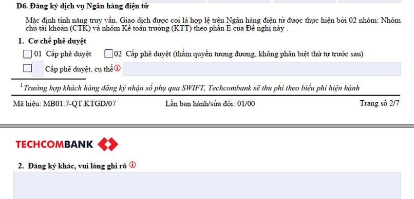 Phần D6 - Thông tin đăng ký dịch vụ Ngân hàng điện tử