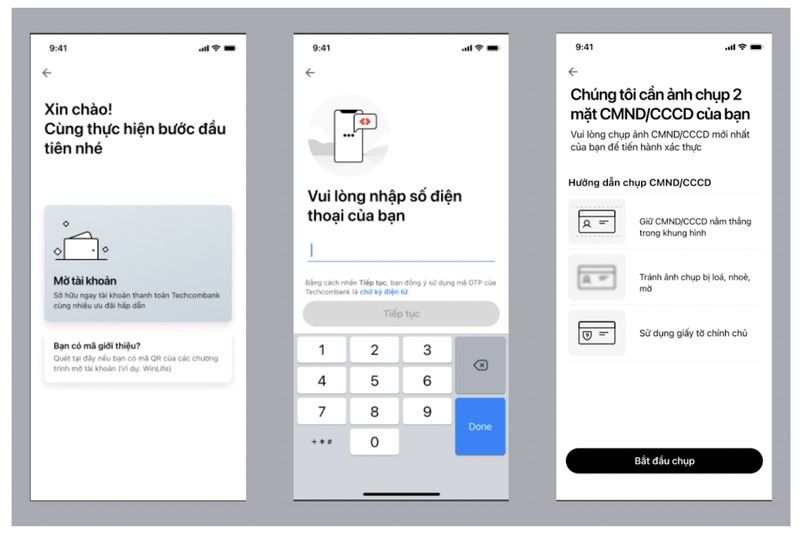 Mở tài khoản ngân hàng trên Techcombank Mobile bước 2
