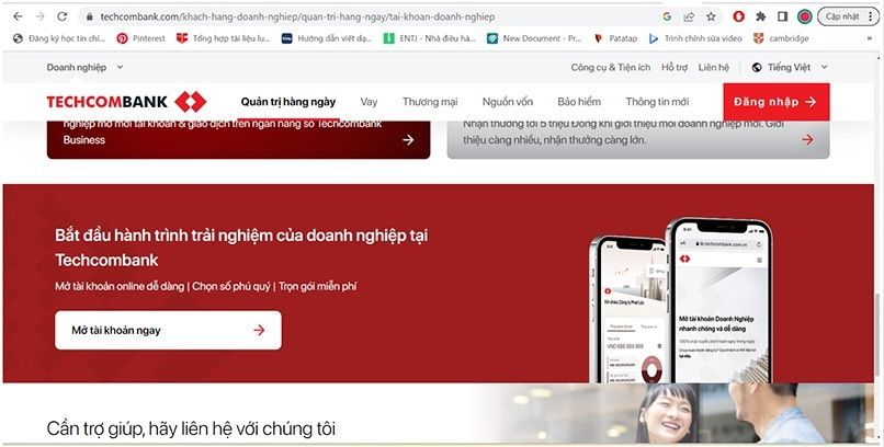 Mở tài khoản Techcombank online bước 1