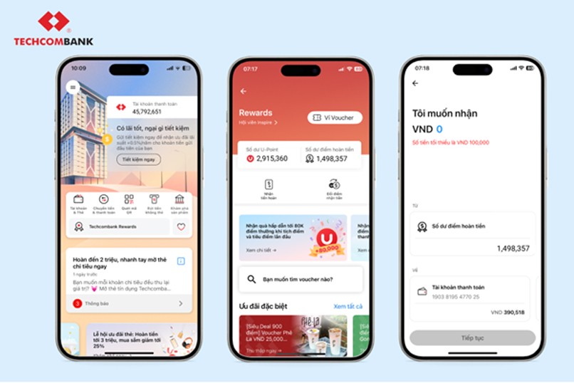 Khách hàng cần có số dư tiền hoàn tối thiểu từ 100,000 VND để thực hiện nhận tiền hoàn từ Techcombank Rewards