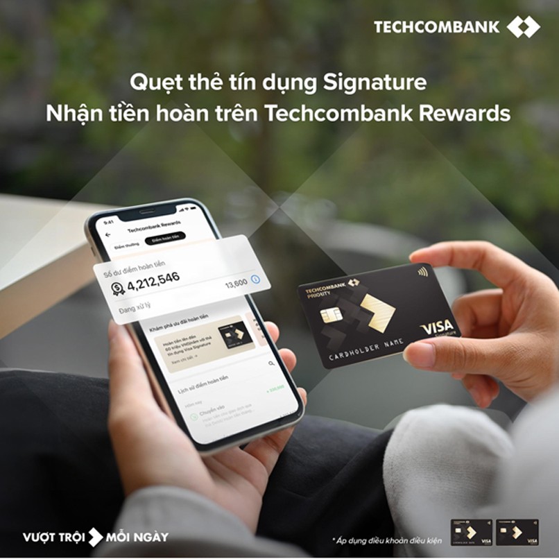 Thanh toán trực tuyến - Cơ hội nhận tiền hoàn cực hấp dẫn khi quẹt thẻ tín dụng cùng Signature cùng Techcombank Rewards.